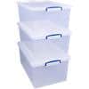 Really Useful Box Plastic Nestable Storage Boxes 62 Litre  440 x 685 x 287 mm Pack of 3