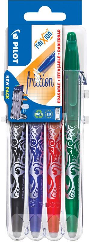 Pilot Frixion Ball Ballpoint Pen Assorted 0.35 mm Medium Conical Refillable 50% Recycled Pack of 4