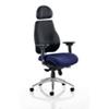 Dynamic Synchro Tilt Posture Chair Multi-Functional Arms Chiro Plus Ultimate Black Back, Stevia Blue Seat With Headrest High Back