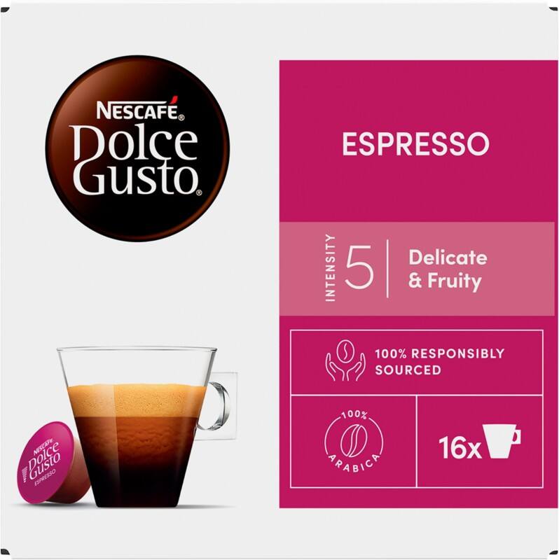 Nescafã‰ dolce gusto espresso caffeinated ground coffee pods box espresso 42. 2 g pack of 16