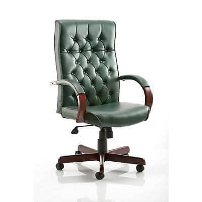 Dynamic Tilt & Lock Executive Chair Fixed Arms Chesterfield Green Seat Without Headrest High Back