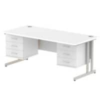 Dynamic Rectangular Office Desk White MFC Cantilever Leg Silver Frame Impulse 2 x 3 Drawer Fixed Ped 1800 x 800 x 730mm
