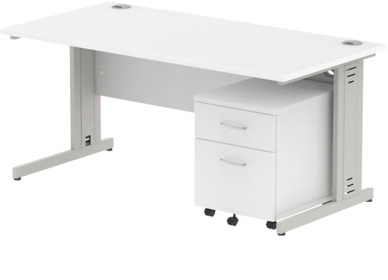 dynamic Impulse Straight Desk Rectangular White Cantilever 2 Drawers 1 Pedestal 1,600 (W) x 800 (D) x 730 (H) mm MFC (Melamine Faced Chipboard)