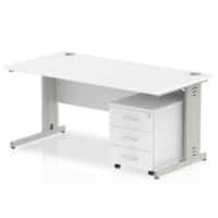 Dynamic Rectangular Straight Desk White MFC Cable Managed Cantilever Leg Silver Frame Impulse 1 x 3 Drawer Mobile Pedestal 1200 x 800 x 730mm