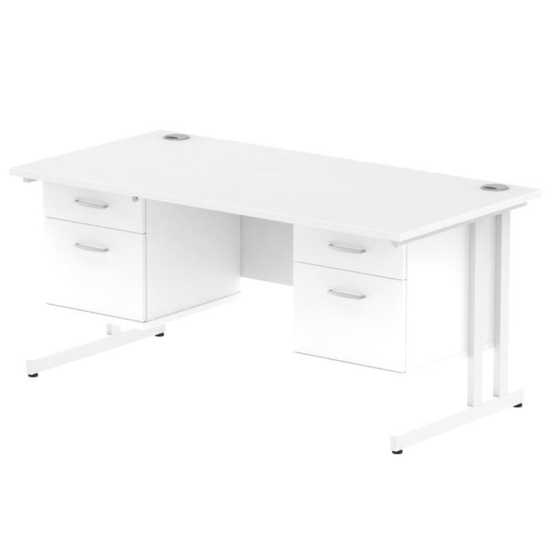 dynamic Impulse Straight Desk Rectangular White Cantilever 4 Drawers 2 Pedestals 1,600 (W) x 800 (D) x 730 (H) mm MFC (Melamine Faced Chipboard)