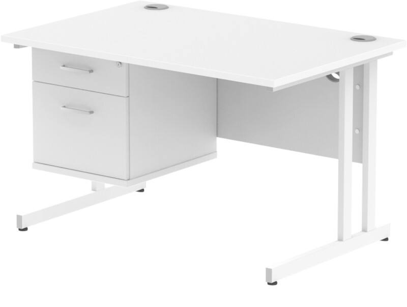 dynamic Impulse Straight Desk Rectangular White Cantilever 2 Drawers 1 Pedestal 1,200 (W) x 800 (D) x 730 (H) mm MFC (Melamine Faced Chipboard)