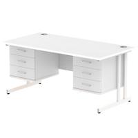 Dynamic Rectangular Office Desk White MFC Cantilever Leg White Frame Impulse 2 x 3 Drawer Fixed Ped 1600 x 800 x 730mm