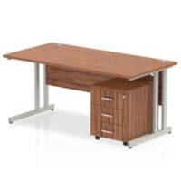 dynamic Impulse Straight Desk Rectangular Walnut Cantilever 3 Drawers 1 Pedestal 1,400 (W) x 800 (D) x 730 (H) mm MFC (Melamine Faced Chipboard)