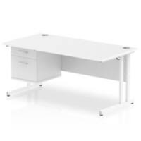 Dynamic Rectangular Office Desk White MFC Cantilever Leg White Frame Impulse 1 x 2 Drawer Fixed Ped 1600 x 800 x 730mm