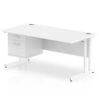 Dynamic Rectangular Office Desk White MFC Cantilever Leg White Frame Impulse 1 x 2 Drawer Fixed Ped 1600 x 800 x 730mm