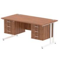 Dynamic Rectangular Office Desk Walnut MFC Cantilever Leg White Frame Impulse 2 x 3 Drawer Fixed Ped 1600 x 800 x 730mm