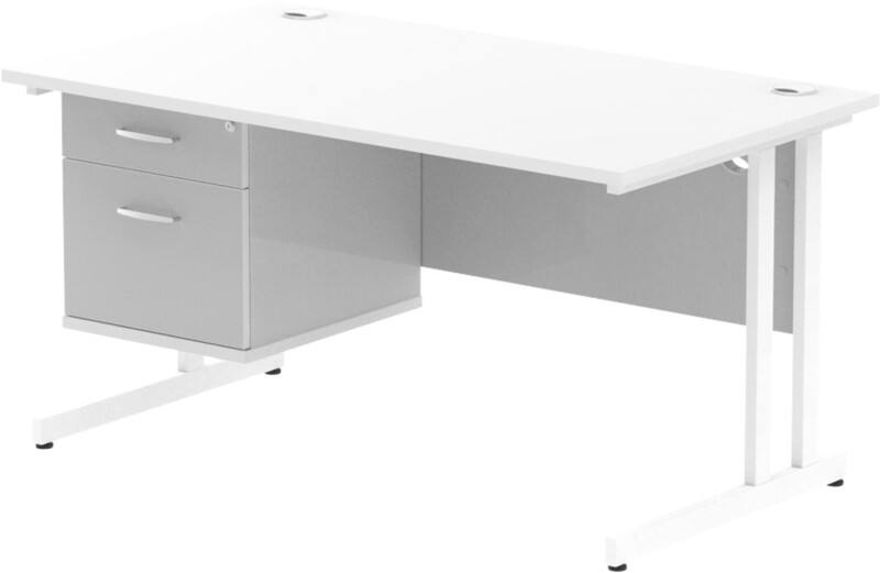 dynamic Impulse Straight Desk Rectangular White Cantilever 2 Drawers 1 Pedestal 1,400 (W) x 800 (D) x 730 (H) mm MFC (Melamine Faced Chipboard)