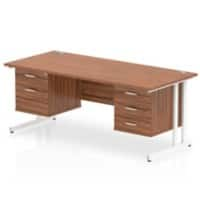 Dynamic Rectangular Office Desk Walnut MFC Cantilever Leg White Frame Impulse 1 x 2 Drawer 1 x 3 Drawer Fixed Ped 1600 x 800 x 730mm