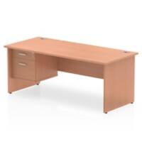 Dynamic Rectangular Office Desk Beech MFC Panel End Leg Beech Colour Frame Impulse 1 x 2 Drawer Fixed Ped 1800 x 800 x 730mm