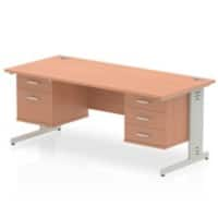 Dynamic Rectangular Office Desk Beech MFC Cable Managed Cantilever Leg Silver Frame 1 x 2 Drawer 1 x 3 Drawer Fixed Ped 1600 x 800 x 730mm