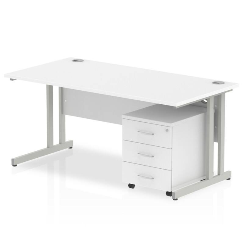 dynamic Impulse Straight Desk Rectangular White Cantilever 3 Drawers 1 Pedestal 1,200 (W) x 800 (D) x 730 (H) mm MFC (Melamine Faced Chipboard)