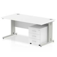 dynamic Impulse Straight Desk Rectangular White Cantilever 3 Drawers 1 Pedestal 1,600 (W) x 800 (D) x 730 (H) mm MFC (Melamine Faced Chipboard)