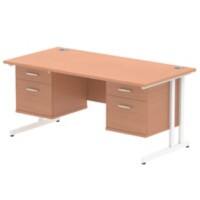 Dynamic Rectangular Office Desk Beech MFC Cantilever Leg White Frame Impulse 2 x 2 Drawer Fixed Ped 1600 x 800 x 730mm