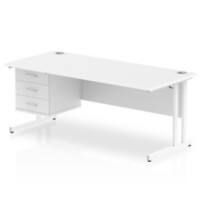dynamic Impulse Straight Desk Rectangular White Cantilever 3 Drawers 1 Pedestal 1,800 (W) x 800 (D) x 730 (H) mm MFC (Melamine Faced Chipboard)