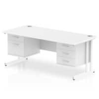 Dynamic Rectangular Office Desk White MFC Cantilever Leg White Frame Impulse 1 x 2 Drawer 1 x 3 Drawer Fixed Ped 1800 x 800 x 730mm