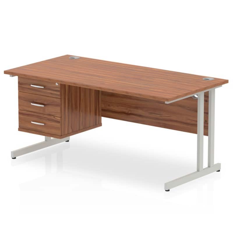 dynamic Impulse Straight Desk Rectangular Walnut Cantilever 3 Drawers 1 Pedestal 1,600 (W) x 800 (D) x 730 (H) mm MFC (Melamine Faced Chipboard)