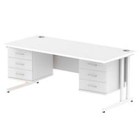 Dynamic Rectangular Office Desk White MFC Cantilever Leg White Frame Impulse 2 x 3 Drawer Fixed Ped 1800 x 800 x 730mm