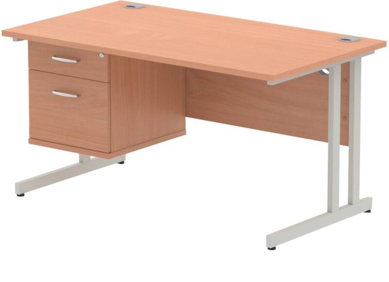 dynamic Impulse Straight Desk Rectangular Beech Cantilever 2 Drawers 1 Pedestal 1,400 (W) x 800 (D) x 730 (H) mm MFC (Melamine Faced Chipboard)