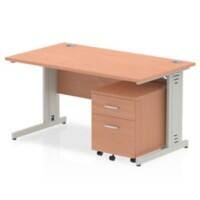 dynamic Impulse Straight Desk Rectangular Beech Cantilever 2 Drawers 1 Pedestal 1,400 (W) x 800 (D) x 730 (H) mm MFC (Melamine Faced Chipboard)
