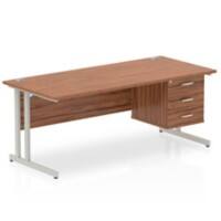dynamic Impulse Straight Desk Rectangular Walnut Cantilever 3 Drawers 1 Pedestal 1,800 (W) x 800 (D) x 730 (H) mm MFC (Melamine Faced Chipboard)