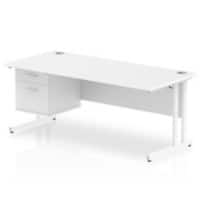 Dynamic Rectangular Office Desk White MFC Cantilever Leg White Frame Impulse 1 x 2 Drawer Fixed Ped 1800 x 800 x 730mm