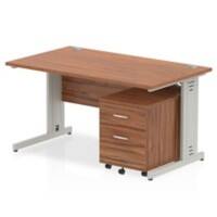 dynamic Impulse Straight Desk Rectangular Walnut Cantilever 2 Drawers 1 Pedestal 1,400 (W) x 800 (D) x 730 (H) mm MFC (Melamine Faced Chipboard)