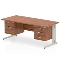 Dynamic Rectangular Office Desk Walnut MFC Cable Managed Cantilever Leg Silver Frame Impulse 1 x 2 Drawer 1 x 3 Drawer Fixed Ped 1600 x 800 x 730mm