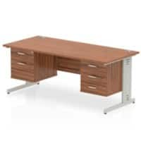 Dynamic Rectangular Office Desk Walnut MFC Cable Managed Cantilever Leg Silver Frame Impulse 1 x 2 Drawer 1 x 3 Drawer Fixed Ped 1600 x 800 x 730mm