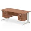 Dynamic Rectangular Office Desk Walnut MFC Cable Managed Cantilever Leg Silver Frame Impulse 1 x 2 Drawer 1 x 3 Drawer Fixed Ped 1600 x 800 x 730mm