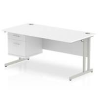 Dynamic Rectangular Office Desk White MFC Cantilever Leg Silver Frame Impulse 1 x 2 Drawer Fixed Ped 1600 x 800 x 730mm