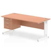 Dynamic Rectangular Office Desk Beech MFC Cable Managed Cantilever Leg White Frame Impulse 1 x 3 Drawer Fixed Ped 1800 x 800 x 730mm