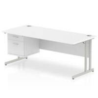 Dynamic Rectangular Office Desk White MFC Cantilever Leg Silver Frame Impulse 1 x 2 Drawer Fixed Ped 1800 x 800 x 730mm