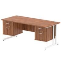 Dynamic Rectangular Office Desk Walnut MFC Cantilever Leg White Frame Impulse 2 x 2 Drawer Fixed Ped 1800 x 800 x 730mm