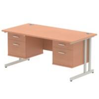 Dynamic Rectangular Office Desk Beech MFC Cantilever Leg Silver Frame Impulse 2 x 2 Drawer Fixed Ped 1600 x 800 x 730mm