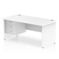 Dynamic Rectangular Office Desk White MFC Panel End Leg White Frame Impulse 1 x 3 Drawer Fixed Ped 1600 x 800 x 730mm