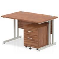 dynamic Impulse Straight Desk Rectangular Walnut Cantilever 2 Drawers 1 Pedestal 1,200 (W) x 800 (D) x 730 (H) mm MFC (Melamine Faced Chipboard)