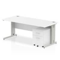 Dynamic Rectangular Straight Desk White MFC Cable Managed Cantilever Leg Silver Frame Impulse 1 x 2 Drawer Mobile Pedestal Bundle 1800 x 800 x 730mm