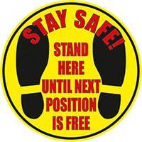 Stewart Superior Floor Sign Stay safe - stand here until the next position is free Vinyl 30 x 30 cm Pack of 2