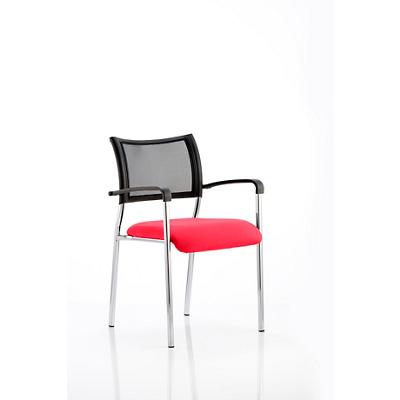 Dynamic Visitor Chair Fixed Armrest Brunswick Chrome Frame Mesh Back Bergamot Cherry Fabric Seat