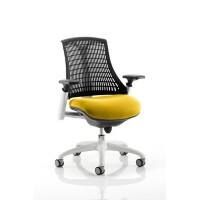 Dynamic Synchro Tilt Task Operator Chair Height Adjustable Arms Flex Black Back, Senna Yellow Seat, White Frame With Adjustable Headrest Medium Back