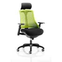 Dynamic Synchro Tilt Task Operator Chair Height Adjustable Arms Flex Green Back, Black Seat, Black Frame With Headrest Medium Back