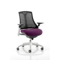 Dynamic Synchro Tilt Task Operator Chair Height Adjustable Arms Flex Black Back, Tansy Purple Seat, White Frame Without Headrest Medium Back