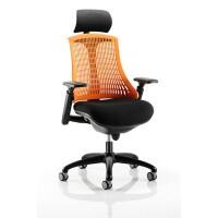 Dynamic Synchro Tilt Task Operator Chair Height Adjustable Arms Flex Orange Back, Black Seat With Headrest High Back