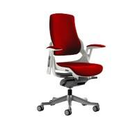 Dynamic Synchro Tilt Executive Chair With Cherry Red Fabric Height Adjustable Arms Zure White Frame Without Headrest High Back