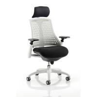 Dynamic Synchro Tilt Task Operator Chair Height Adjustable Arms Flex Moonstone White Back, Black Seat, White Frame With Headrest Medium Back